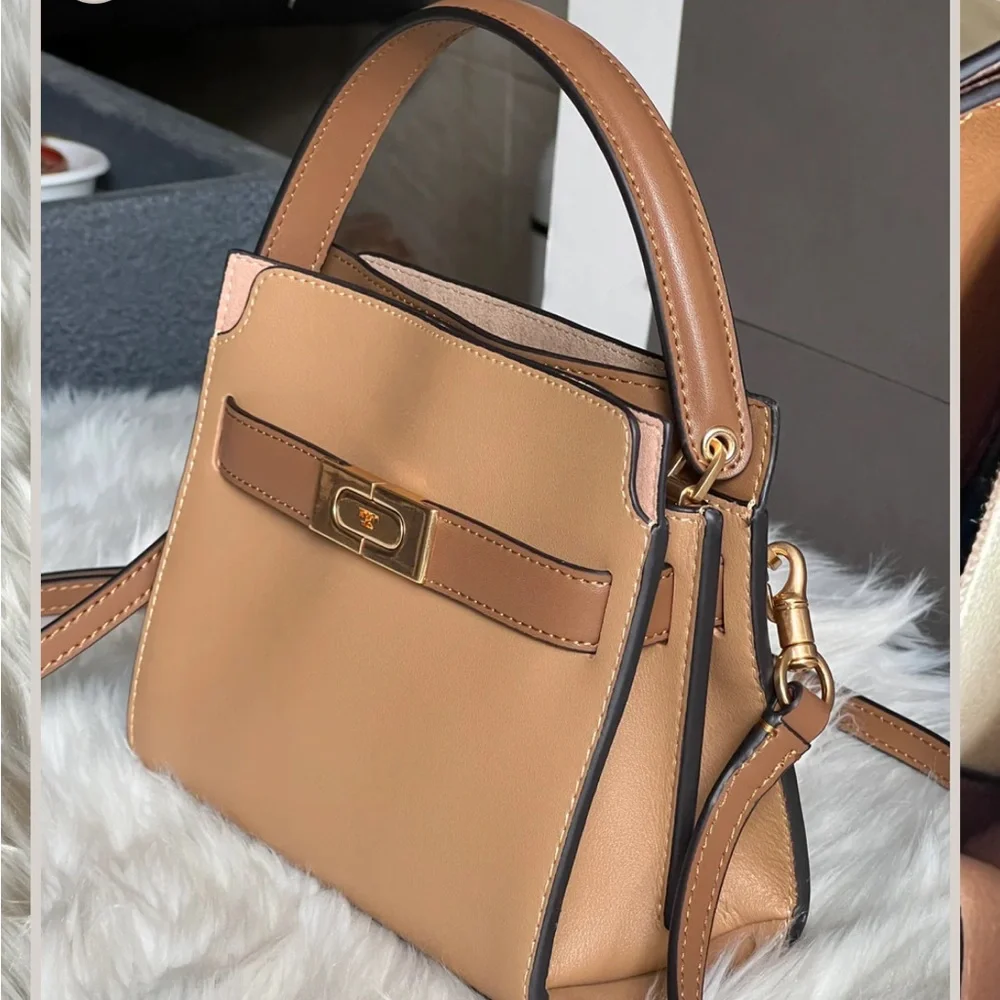 NWT Tory Burch Lee Radziwell Petite Double Bag Tiramisu Tan Leather Crossbody - Picture 11 of 13